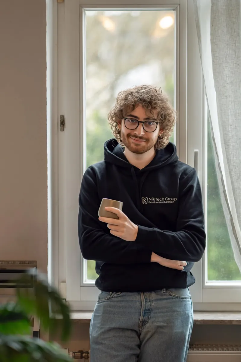 Tim Niklas Lauterbach wearing a NikTech Group hoodie